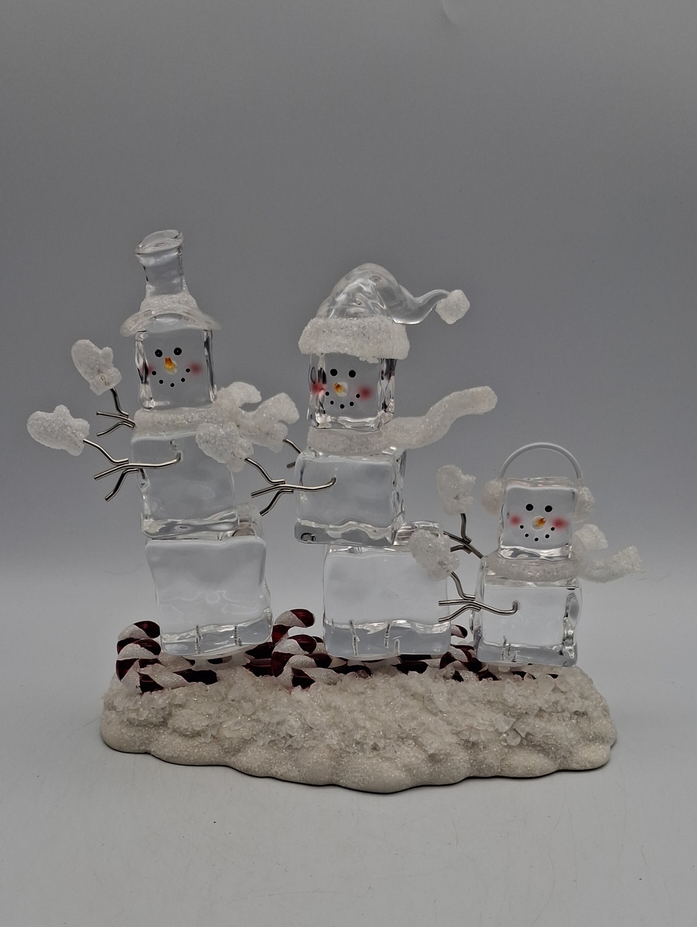 Holiday Glass Snowman Trio Figurine - Clear and White